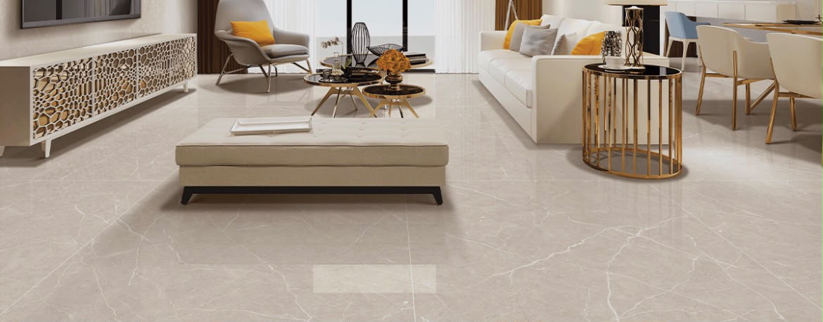 Polished cream marble living room floor
